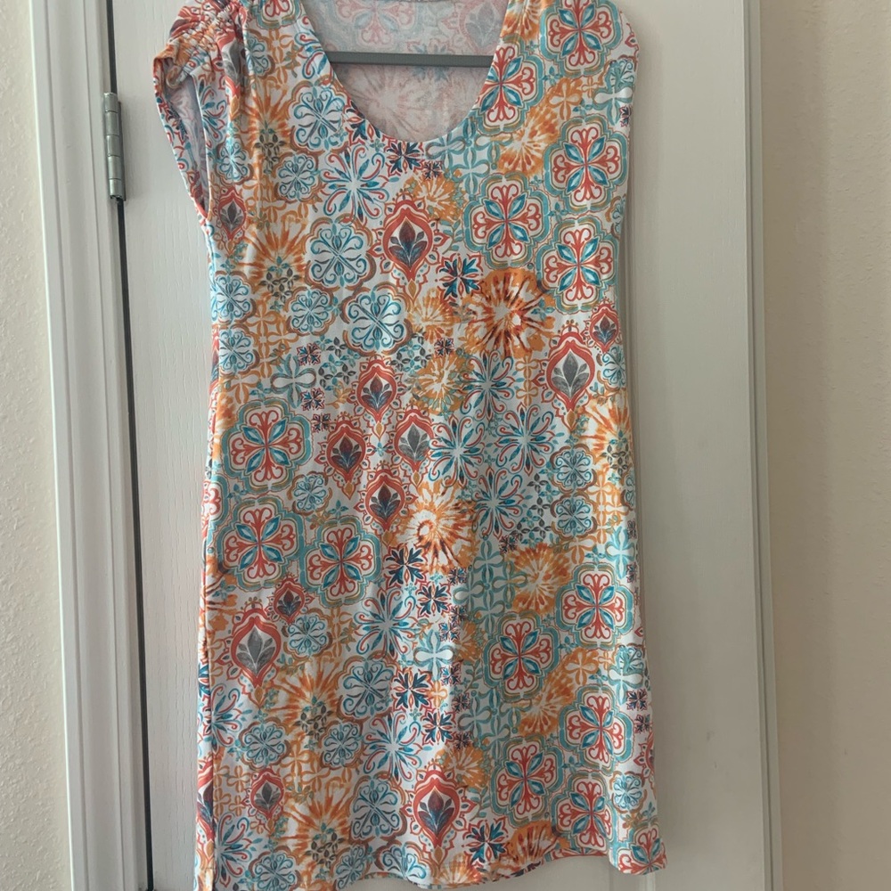 NWOT T by Talbots Sheath Dress Cap Sleeve Geo Print Dress P
